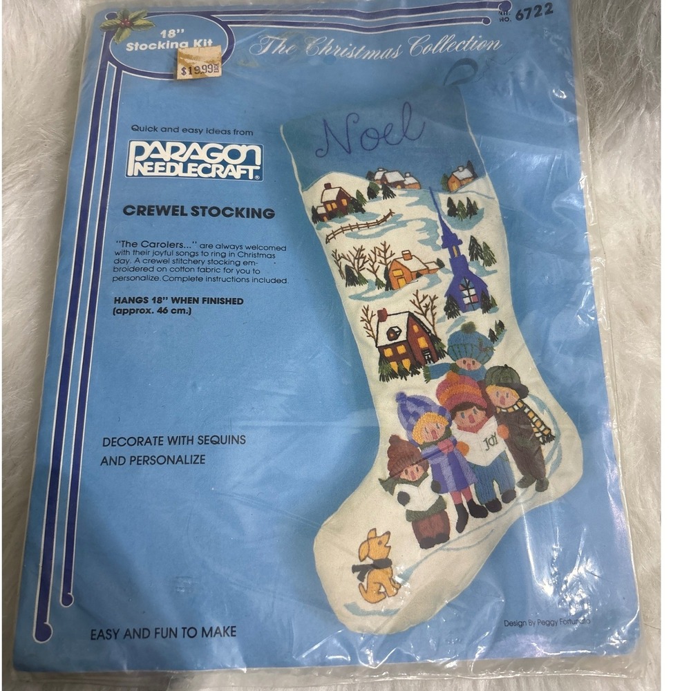 Paragon Needlecraft Crewel Stocking Kit The Carolers Blue Christmas DIY 18in NEW